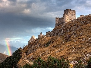 Italy, Great Rainbows, ruins, castle