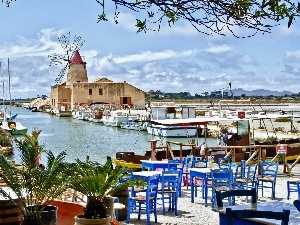 Italy, Sicilia, Windmill, Restaurant