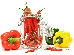 jar, Chilli, different, peppers