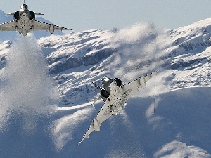 jets, Two cars, winter, Mountains