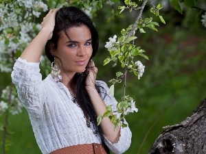 jewellery, trees, brunette, flourishing