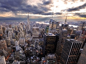 Jork, New, illuminated, clouds, Town