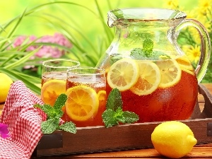 jug, lemons, frozen, tea