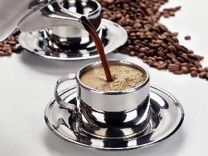 jug, cups, grains, coffee