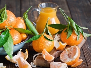 jug, leaves, mandarin, juice