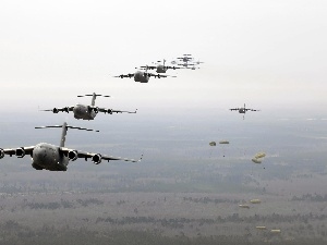 parachute, jumps, Boeing C-17 Globemaster III, flight