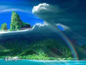 Kagaya, Mountains, Great Rainbows, clouds