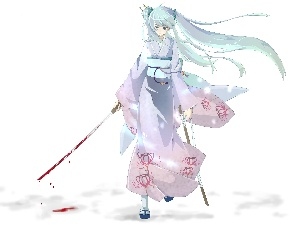 katana, blood, Hatsune Miku