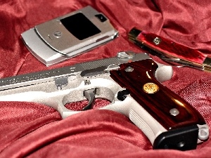 knife, cell, Gun, Beretta