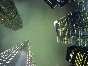 Kong, Hong, skyscrapers, clouds