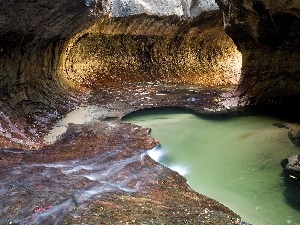 lake, rocky, cave, tunnel