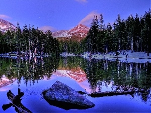 forest, lake, Mountains