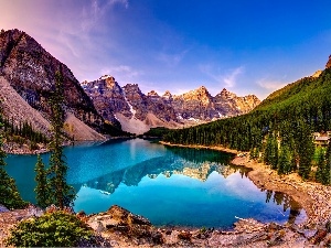 lake, Softwood, Mountains, woods