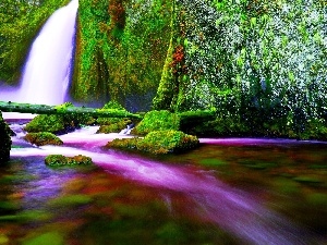 rocks, lake, waterfall