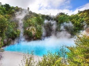 Steam, lake, New Zeland, Waimangu Volcanic Valley