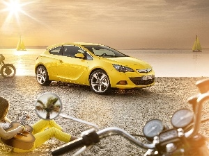 sun, lake, Opel Astra IV GTC, Beaches