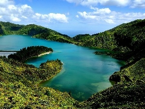 woods, lake, Miguel, Azores, volcanic, Island, Sao