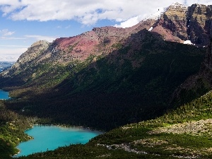 woods, lakes, Mountains