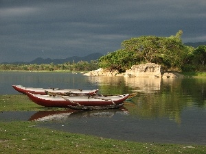 Sri Lanka, trees, coast, lake, viewes, Kayaks, craggy