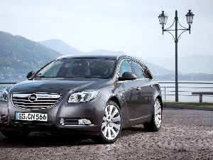 lanterns, lake, Opel Insignia, Mountains