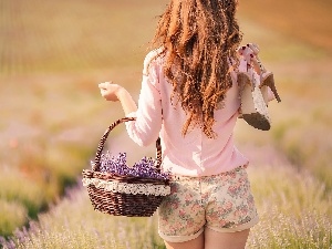 lavender, basket, brunette, Boots, Meadow