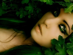 Leaf, Eyes, Women, green ones