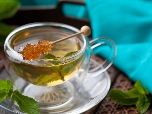 leaves, cup, tea, mint, honey