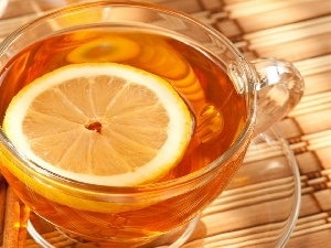 Lemon, tea, cup, cinnamon, plate