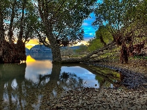 viewes, luminosity, sun, trees, flash, ligh, Fucino, Mountains, Abruzzo, Apennines, shadow, lake