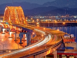 River, light, bridge