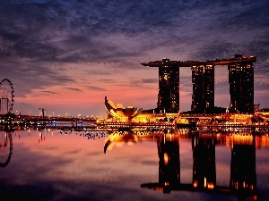 light, sea, Hotel hall, Singapur, Night