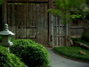 Lighthouse, Bush, Gate, Garden