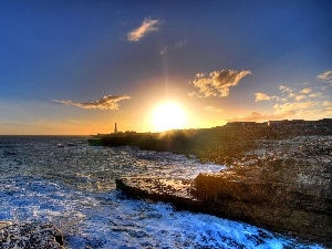 Lighthouse, sea, west, maritime, sun