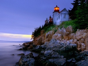 rocks, Lighthouse, sea
