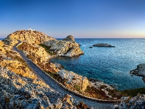 Lighthouses, Way, sea, rocks