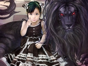 unreal, Lion, girl