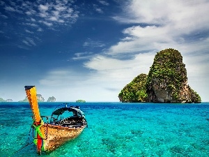 Lodz, water, rocks, Ocean, Thailand, Crystal