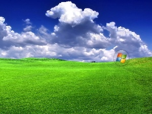 logo, clouds, windows, Meadow