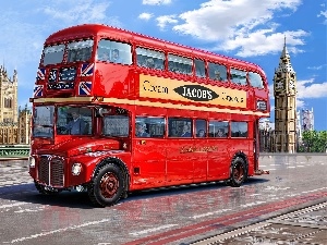 London, Big Ben, bus, bridge