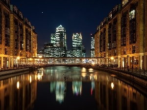 London, Town, Night, River, England, Houses