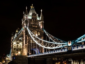 London, Night, Tower Bridge, England, Town