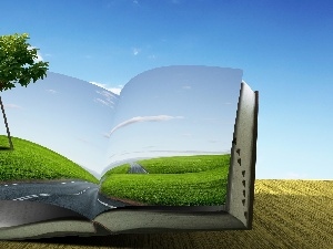 lonely, grass, Sky, Book, trees, Way