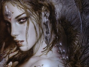 Luis Royo, finger, girl, ear-ring