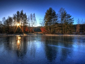 luminosity, sun, flash, Przebijaj?ce, lake, ligh