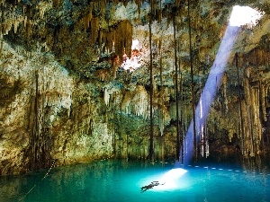 luminosity, sun, flash, cave, water, ligh