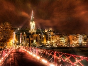 Lyon, evening, bridge, France, light