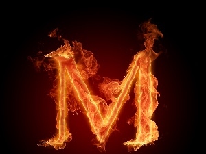letter, M, ignited