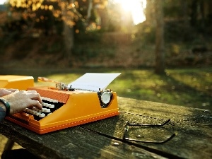 Writing, machine, Do, a man, Glasses, hands