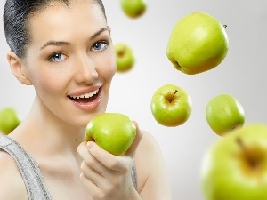 make-up, apples, Women