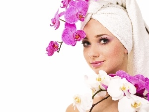 make-up, orchids, Women